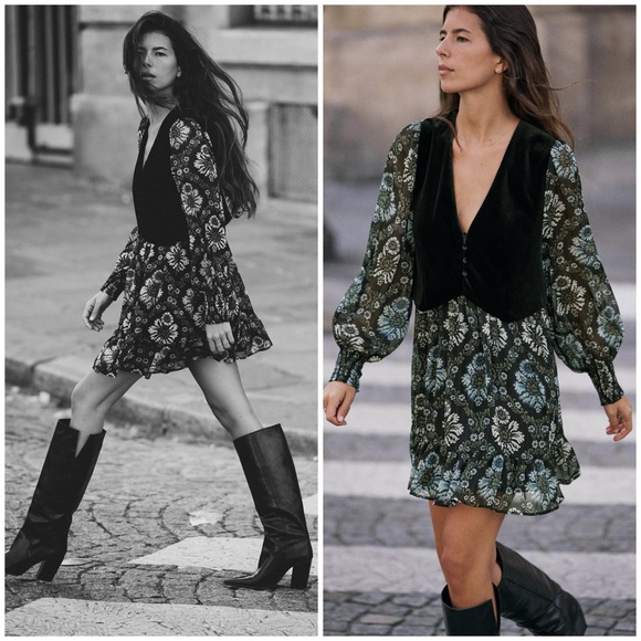 ZARA ~ PRINTED DRESS WITH VEST - Picture 1 of 10